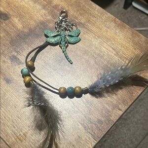 Dragonfly Keychain or Bag Charm with Feathers & Beads